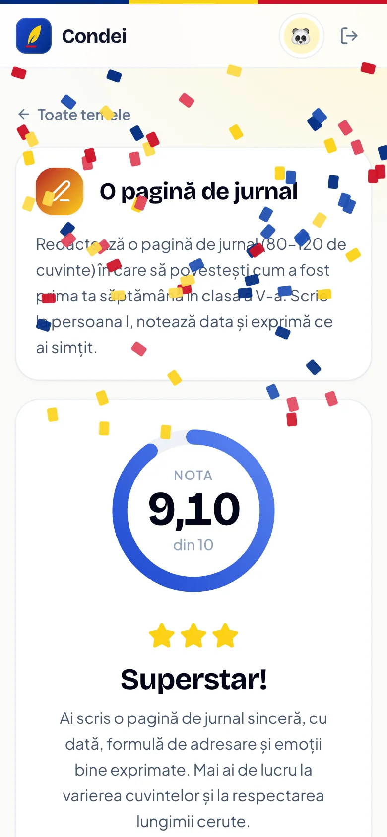 Feedbackul primit de elev pe telefon